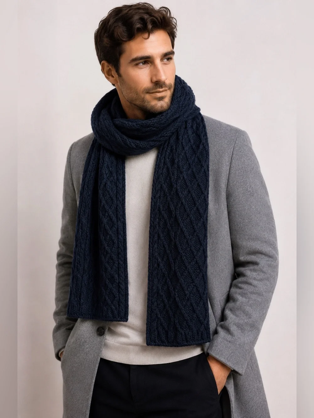 H&M Men’s Navy Cable Knit Scarf Long Chunky Winter 76” x 10”